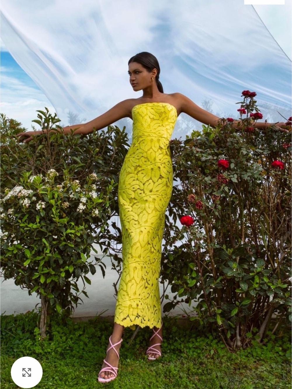 Forever Young Strapless Lemon Lace Midi Dress